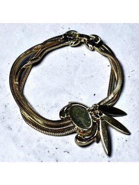 Vintage Monet Adjustable Slide Bracelet Gold Tone Triple Snake Chain Dangle